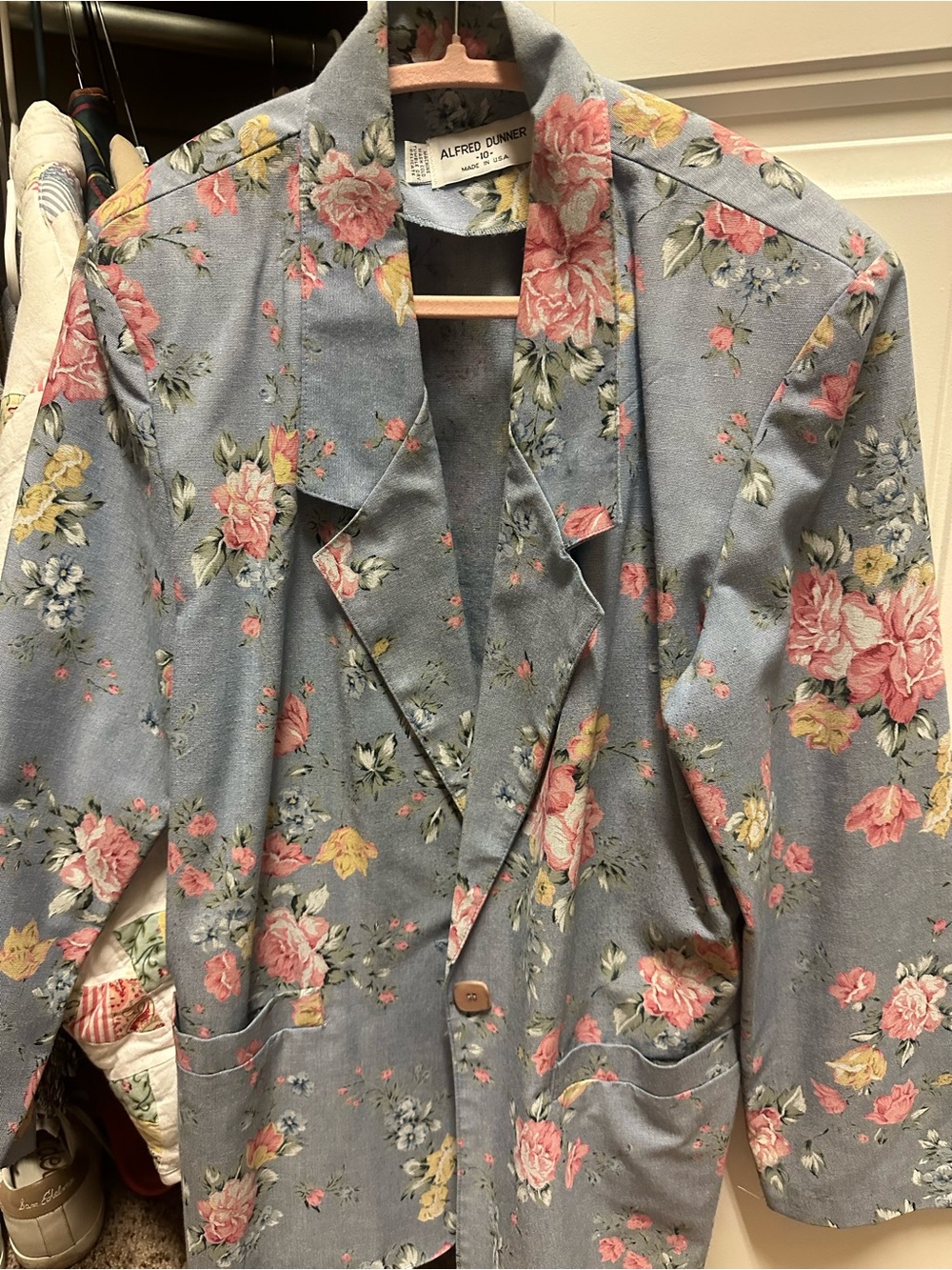 Alfred Dunner Blue Floral Blazer with Pink & Yellow Roses